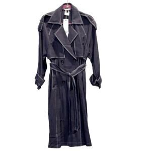 Xueli  Women's Blue Trench Coat Windbreaker Long Belted Lapel Collar size  S